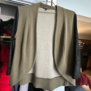 Express Women's Olive and Black Open Front Cardigan